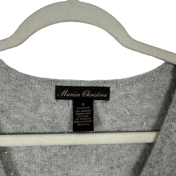 Marisa Christina Grey V-Neck Angora Rabbit Wool Blend Sweater Cozy Womens Small - Picture 3 of 5